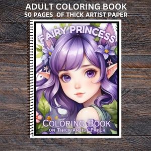 Fairy Princess - Spiral Bound Adult Coloring Book - Thick Artist Paper 50 pgs